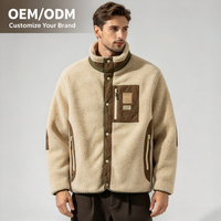 Veste polaire ample et chaude pour homme, col montant, blocs de couleur, manteau d'hiver décontracté