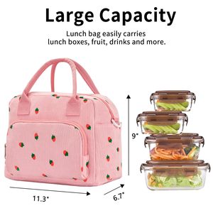 Insulated Corduroy <b>Lunch</b> <b>Bag</b> Portable Fashionable Leakproof <b>Lunch</b> Box <b>for</b> <b>Women</b> with Multiple Pockets Adjustable Shoulder Strap - Product Image 2