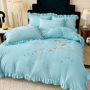 Parure de lit 4 pièces pour <span class=keywords><strong>fille</strong></span>, style minimaliste, motif géométrique, teinture active, 1,8 m, effet délavé simple 50S - Product Image 6