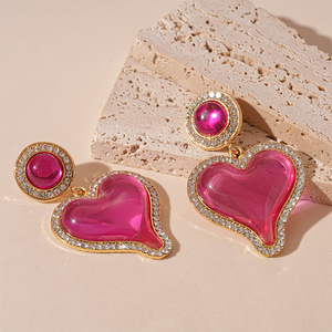 Boucles d'oreilles pendantes en résine rose <span class=keywords><strong>vintage</strong></span>, boucles d'oreilles plaquées or avec strass pour filles - Product Image 5