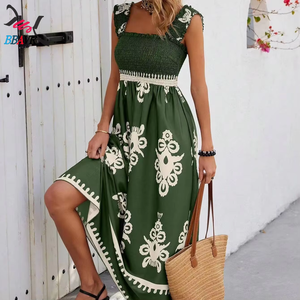 2025 Casual Summer Women's Clothes Lady Elegant Temperament Dresses Women Casual Beach Skirt Holiday <b>Style</b> Printed Wrapped Dress - Product Image 1