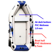 Kayak de pêche gonflable Solar Marine 200 cm 2 m 6,6 pi avec plancher en tapis d'air, pour 1-2 personnes, en PVC, avec ancre et seau
