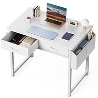 Bureau d'ordinateur pour le bureau à domicile avec tiroirs, pieds antidérapants, petite table d'étude avec rangement latéral, crochet pour casque, pieds réglables