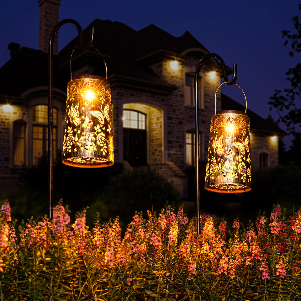 Solar Butterfly Pattern Hanging Lantern Light IP65 Outdoor Garden ...