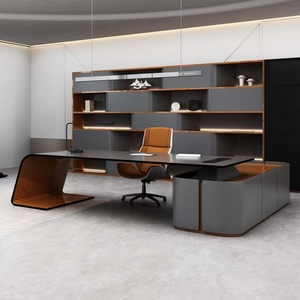 Modern Executive Office <b>Desk</b> L Shaped <b>Extendable</b> Modular Luxury Boss CEO <b>Desk</b> with Wooden Panel Design - Product Image 6