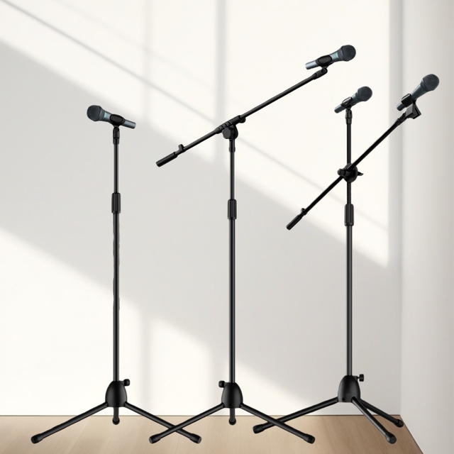 1.5M Microphone Stand Floor Mic Stand Pole Height Adjustment Double Transportation Tripod Stand
