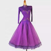 Robe de danse latine moderne pour femme, violette, avec strass, pour compétition et performance, jupe ample, en Spandex/Nylon, pour danse sociale, Valse Tango