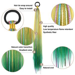 ผมต่อหางม้าสีเหลือง/<span class=keywords><strong>เขียว</strong></span> พร้อมยางยืด แบ<span class=keywords><strong>บ</strong></span>ตรงเรียบ ห่อรอบผม ถักเปีย หางม้าต่อผม 26 นิ้ว พร้อมเส้นไหมประดับ - Product Image 3