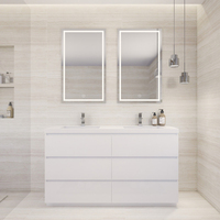 Kabinet Kamar Mandi Kayu Solid Elegan Gaya Eropa dengan Cermin dan Wastafel Meja Marmer