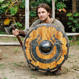 Escudo Vikingo Medieval de Madera Hecho a Mano con Diseño de Cuerda Marrón Vintage, Listo para Batalla, Regalo de Navidad y Halloween - Product Image 1