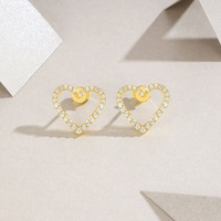 Boucles d'oreilles clous en argent sterling 925 en forme de cœur pour femme, serties pavé, couleur D, moissanite VVS1, boucles d'oreilles diamant moissanite
