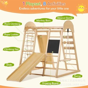 Estructura de Juego Multiusos de Madera Sólida para Interiores, Combinación de Columpio y Tobogán para Niños, Unisex - Product Image 3