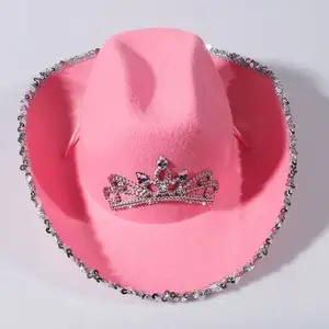 Tiara Rosa Estilo ocidental Rodeo Cowboy Chapéu Menina do Vestido Extravagante Oeste Selvagem Acessório Cowgirl Chapéu Chapéu Do Partido Do Traje Do Feriado