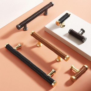 Hot Sale Solid Fashion Zinc Alloy Leather Handle Gold Kitchen Cabinet <strong>Door</strong> Handles - Product Image 1