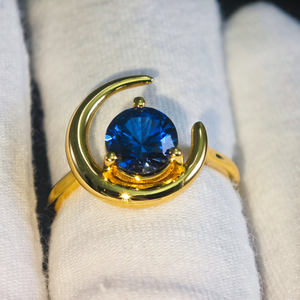 Anillo de Plata de Ley 925 de Alta Calidad con Baño de Oro Vermeil de 18K y Zafiro Azul Redondo de 1.5 Quilates y 2.5 Micras para Mujer y Hombre, Regalo de Aniversario - Product Image 5