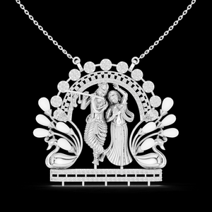 Pendentif en or rose Radha Krishna avec diamant de culture en or rose et argent, design élégant d'inspiration spirituelle pour fiançailles et mariage - Product Image 3