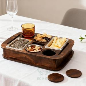 Boîte à goûter en bambou biologique avec logo personnalisé, écologique, utilisable au micro-ondes et au lave-vaisselle, avec 4 bols pour canapé, bar et plateau de canapé - Product Image 2