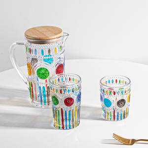 En gros, Ensemble de théière rétro motif tournesol, en verre à relief arc-en-ciel peint à la main, pour la maison et le salon, pour boissons, thé aux fruits et café - Product Image 2