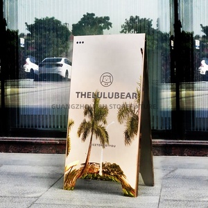 ขาตั้งป้ายสแตนเลสสีทองเงาสำหรับร้านกาแฟสามารถพับได้ - Product Image 3