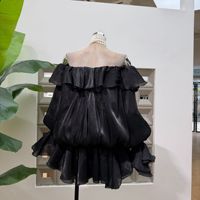 Robe élégante pour femme, nouvelle collection automne 2026, à volants, à fleurs, à une épaule, à manches longues