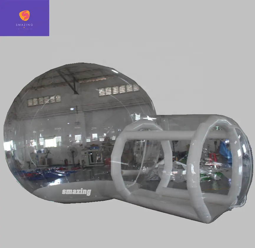 Al aire libre Alquiler de claro burbuja inflable tienda de campaña con túnel burbuja inflable tienda de campaña transparente para la venta
