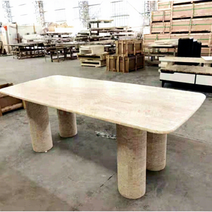 Tavoli da pranzo in marmo di design moderno mobili da pranzo in marmo di tantalino beige levigato turco - Product Image 1