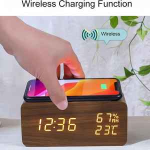 El mejor regalo, reloj de mesa y escritorio promocional, reloj Digital, cargador inalámbrico, teléfono, 5W, 10W, QI, carga inalámbrica, reloj despertador LED de madera - Product Image 6