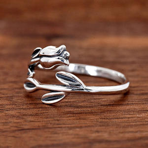 Anello T1005 a Forma di Pianta in Argento, Stile Bohémien, Gioiello Unisex alla Moda, Regalo Senza Incastonatura di Pietre - Product Image 6