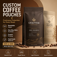 Sachets d'emballage personnalisés pour grains de café avec fenêtre transparente et fermeture éclair, pochettes imprimées à fond plat pour torréfacteurs et marques de détail