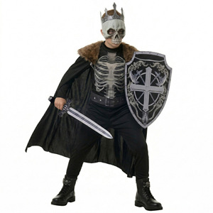 Disfraz de caballero esqueleto con espada y escudo para niños de 8 a 13 años, traje de cosplay de Halloween, capa oscura, máscara, juego de rol completo - Product Image 1