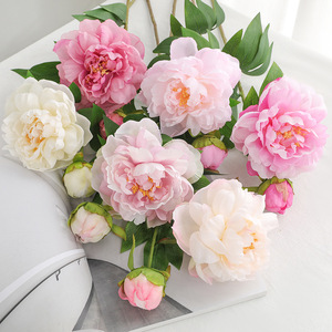 Flores de peonía de seda de un solo <span class=keywords><strong>tallo</strong></span> <span class=keywords><strong>con</strong></span> 2 cabezas M119, peonías al por mayor para decoración de bodas, flor artificial de peonía - Product Image 2
