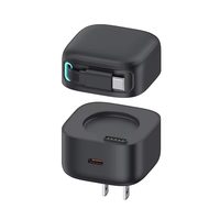 Port USB C GaN Tech 35W PD3.0 Adaptateur de chargeur rapide USB C PD Chargeur mural avec câble rétractable magnétique