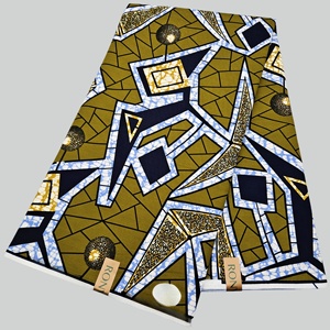 Nouvelle Arrivée Tissu Pagne Africain Hollandais en <span class=keywords><strong>Coton</strong></span> 100% Biologique Peigné Batik Doré à Paillettes Tissé 150g/m² - Product Image 3