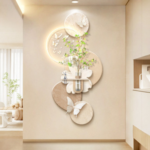 Lámpara LED de Pared con Sensor de Movimiento, Estilo Crema de Madera Natural, Textura Floral Tridimensional, para Entrada/Recibidor, Sala de Estar, Arte Mural - Product Image 3