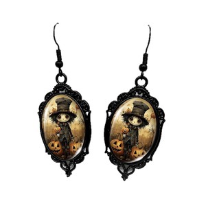 <span class=keywords><strong>Orecchini</strong></span> alla moda della strega di Halloween <span class=keywords><strong>con</strong></span> <span class=keywords><strong>teschio</strong></span> di corvo nero zucca luna disegno di pizzo ovale Cross-Border - Product Image 5