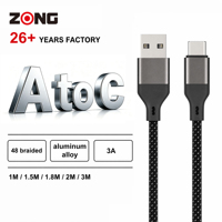 Kabel USB a ke C Pengisian Cepat 3A Berbahan Aluminium Alloy Kepang, Kompatibel untuk Laptop, Monitor, Ponsel