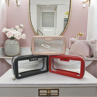 Vente en gros de trousse de maquillage transparente OEM avec logo personnalisé sac à cosmétiques transparent en PVC étuis avec fermeture à glissière sac de vanité en vinyle étanche