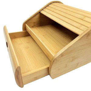 Bamboo Bread <b>Box</b> Single Layer <b>Storage</b> Rack With <b>Drawer</b> For Bread And Pastries Solid Color Rectangle Design - Product Image 2