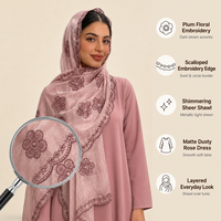 Hijab shawl bordir bunga Zifeng OEM, motif bunga, dekorasi muslim wanita, fashion serbaguna, kerudung harian.