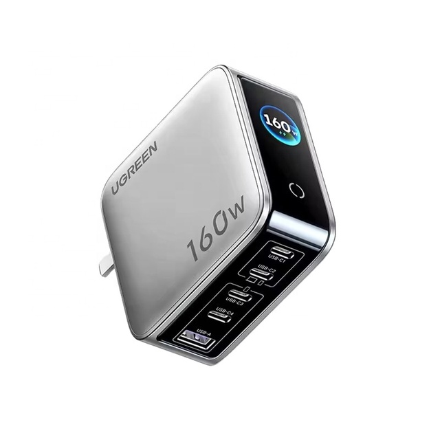 GaN UGREEN Charger 160W Fast Charging PD3.1 Phone Charger Five Ports USB-C/A AI Smart Display Power Adapter for iPhone Laptops