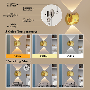 ไฟติดผนังไร้สายแบบแม่เหล็กพร้อมเซ็นเซอร์ตรวจจับความเคลื่อนไหว สไตล์นอร์ดิกโมเดิร์น ชาร์จผ่าน USB ได้ เหมาะสำหรับตกแต่งบ้านอัจฉริยะ ใช้ได้ที่ข้างเตียง บันได และผนังต่างๆ - Product Image 5