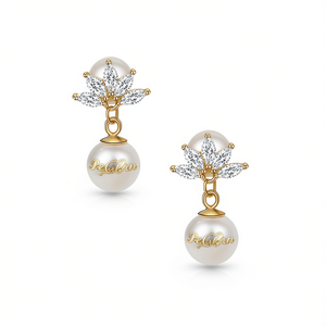 Pendientes de Perlas Artificiales Doradas Regalnn, Diseño de Flor Redonda AAA, Estilo Romántico para Mujer, Chapados en Oro - Product Image 1