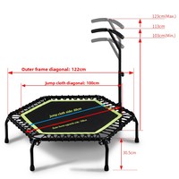 Trampoline de fitness intérieur de 48 pouces avec tubes en polypropylène et barres de maintien – Trampolines pour enfants et parcs de jeux – Trampoline pour l'exercice