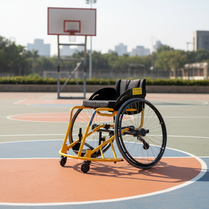 Fauteuil roulant de basketball professionnel, cadre jaune, léger, pour terrains extérieurs - Product Image 1