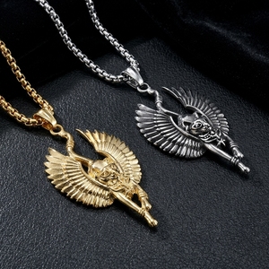 Collier Pendentif Déesse Chat Bastet Égyptienne Ancienne en Acier Inoxydable avec Ailes, Bijou Unisexe, Cadeau - Product Image 1