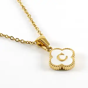 Wholesale Choker 18k Gold Clover Shell Initial 26 Letters Girls Pendant Charm stainless steel Jewelry