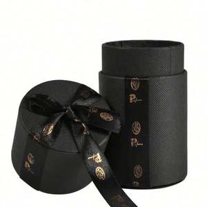 Caja de Regalo Redonda Plegable de Papel Rígido Negro Mate de Lujo Personalizada para Botella con Tapa - Product Image 5