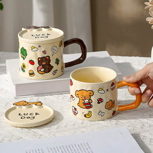 Cerouky Cartoon Animal Party Mug With Lid 301-400ml <b>Ceramic</b> <b>Cup</b> For Couple Gift - Product Image 3