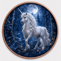Pièces de monnaie en cuivre à haute relief 5 oz .999 Cuivre pur Pièce ronde Licorne Forêt sous la lune Impression UV colorée Pièces de monnaie en cuivre
