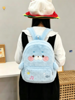 Sac à dos en peluche bleu clair en forme de phoque, animal marin, lion de mer, avec broderie de étoile de mer, pour adolescentes, OEM & ODM disponibles